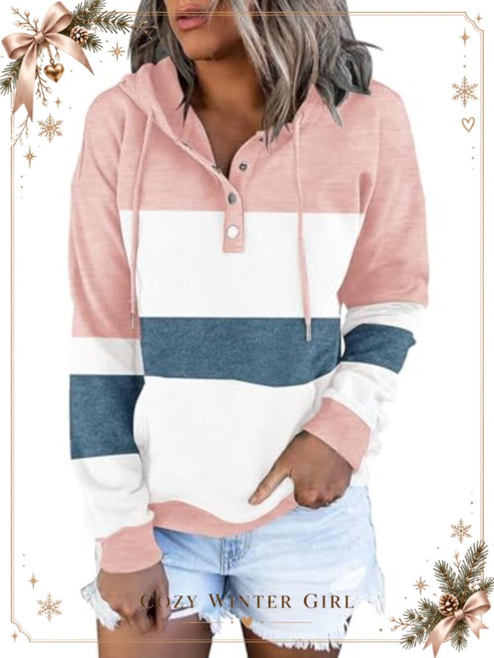 Women's Button Up Hoodie Lightweight Pullover Sweatshirt with Pockets